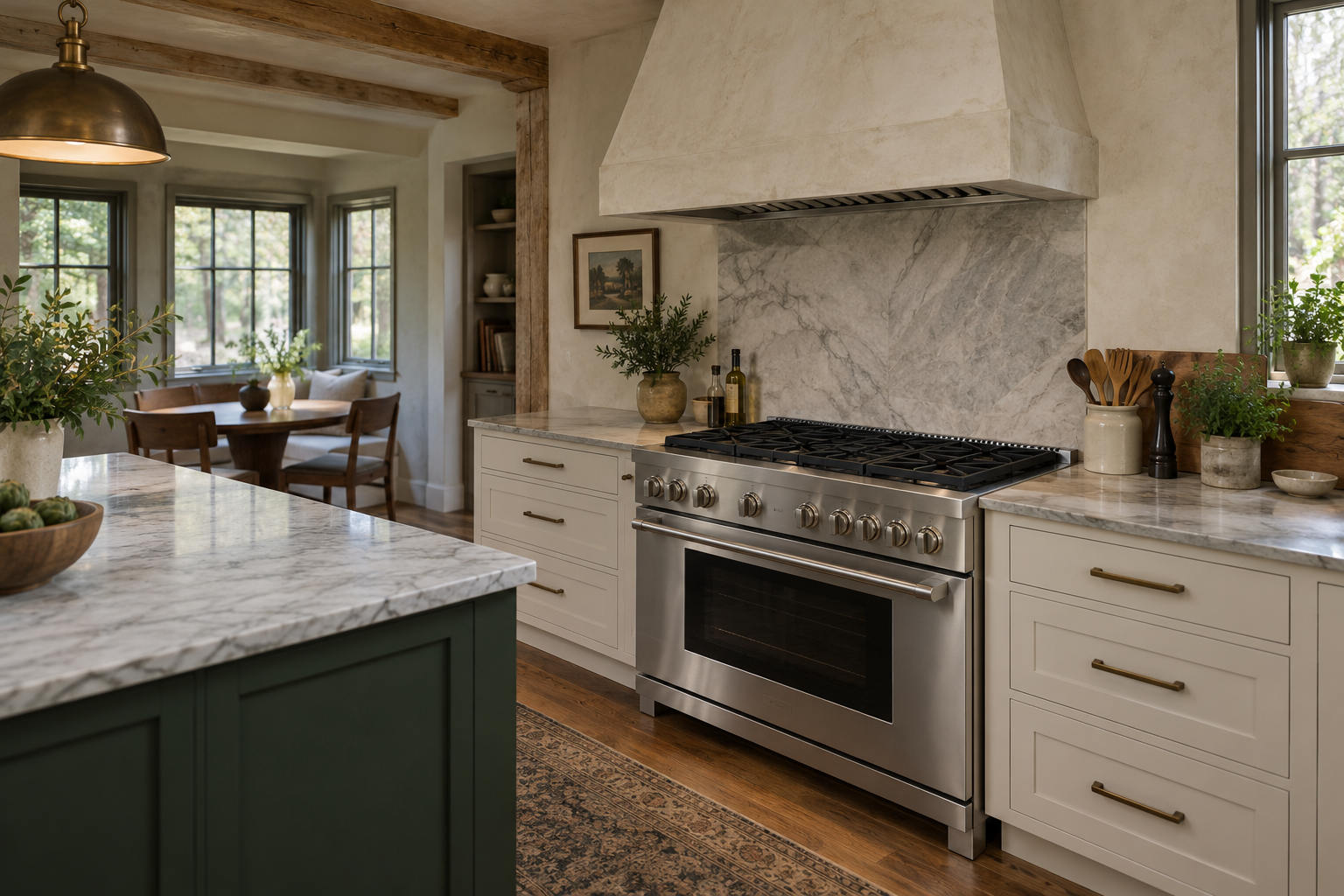Illustrative Monogram range in a residential kitchen — AI image for Sub-Zero Repair Lewisboro