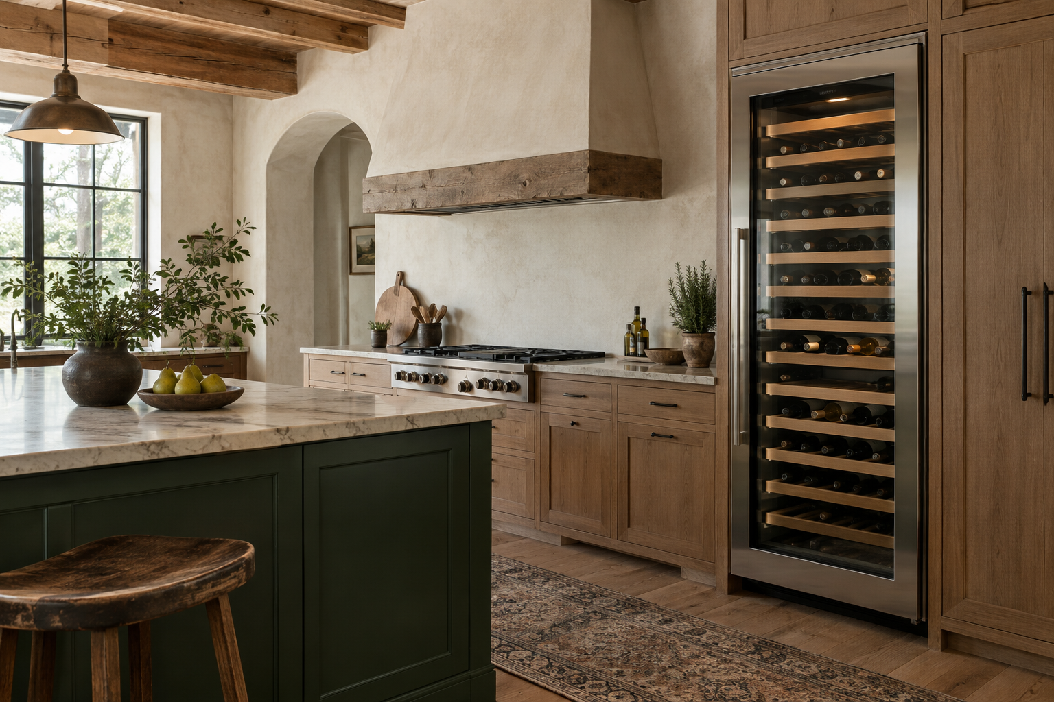 Illustrative Sub-Zero wine cooler in a residential kitchen — AI image for Sub-Zero Repair Lewisboro