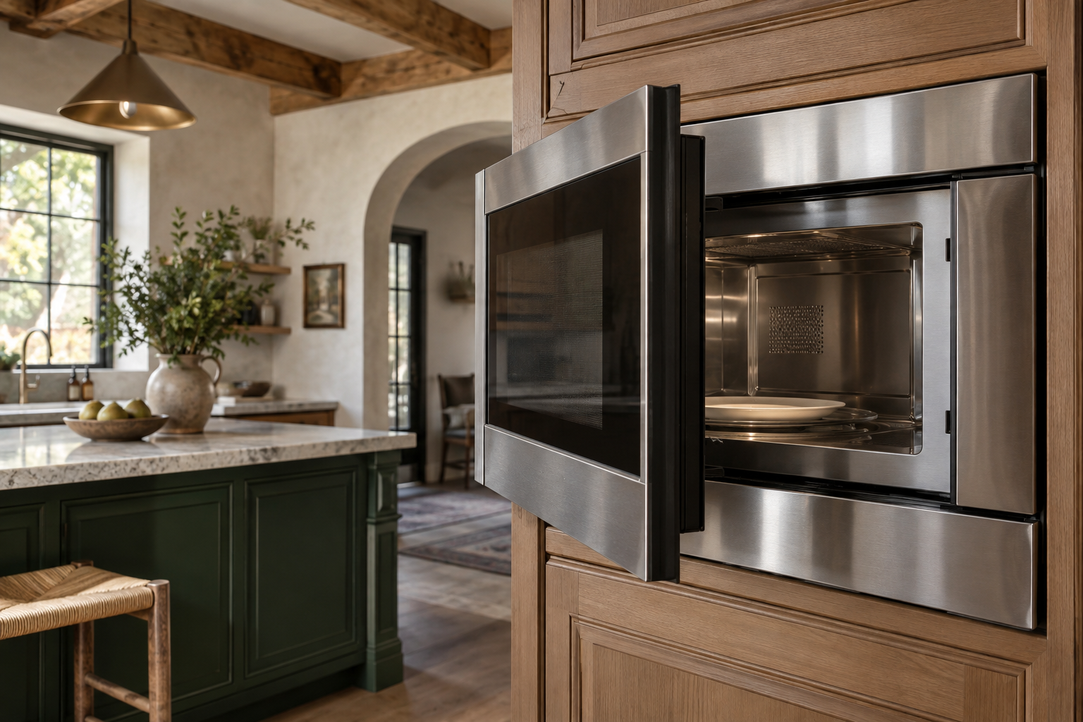 Illustrative Wolf microwave in a residential kitchen — AI image for Sub-Zero Repair Lewisboro