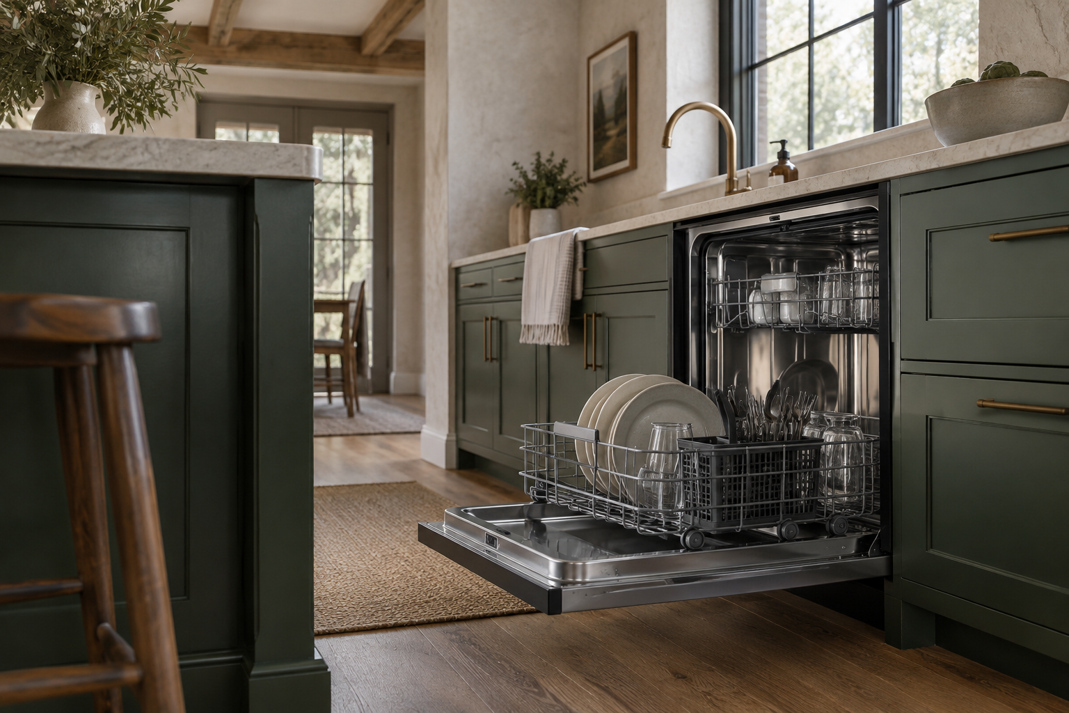 Illustrative Monogram dishwasher in a residential kitchen — AI image for Sub-Zero Repair Lewisboro