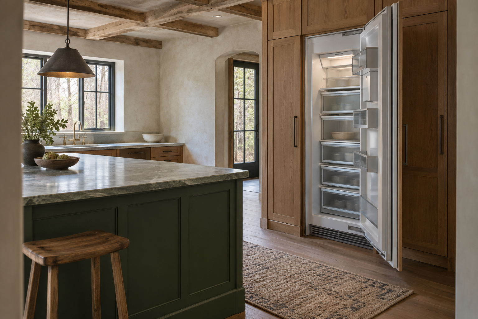 Illustrative Sub-Zero freezer in a residential kitchen — AI image for Sub-Zero Repair Lewisboro